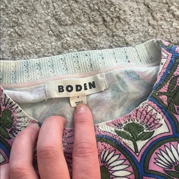 Boden Emilia Cotton Crewneck Lightweight Sweater Purple and Blue Pattern Small - Picture 7 of 10